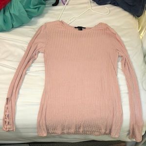 Pink ribbed forever-21 long sleeve t-shirt